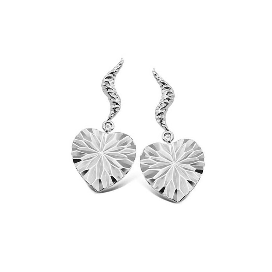 Diamond cut heart earring - Silver