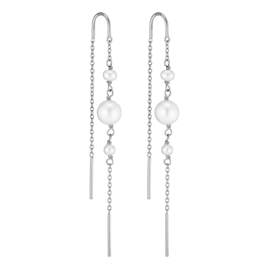 More pearl chain earring - Silver