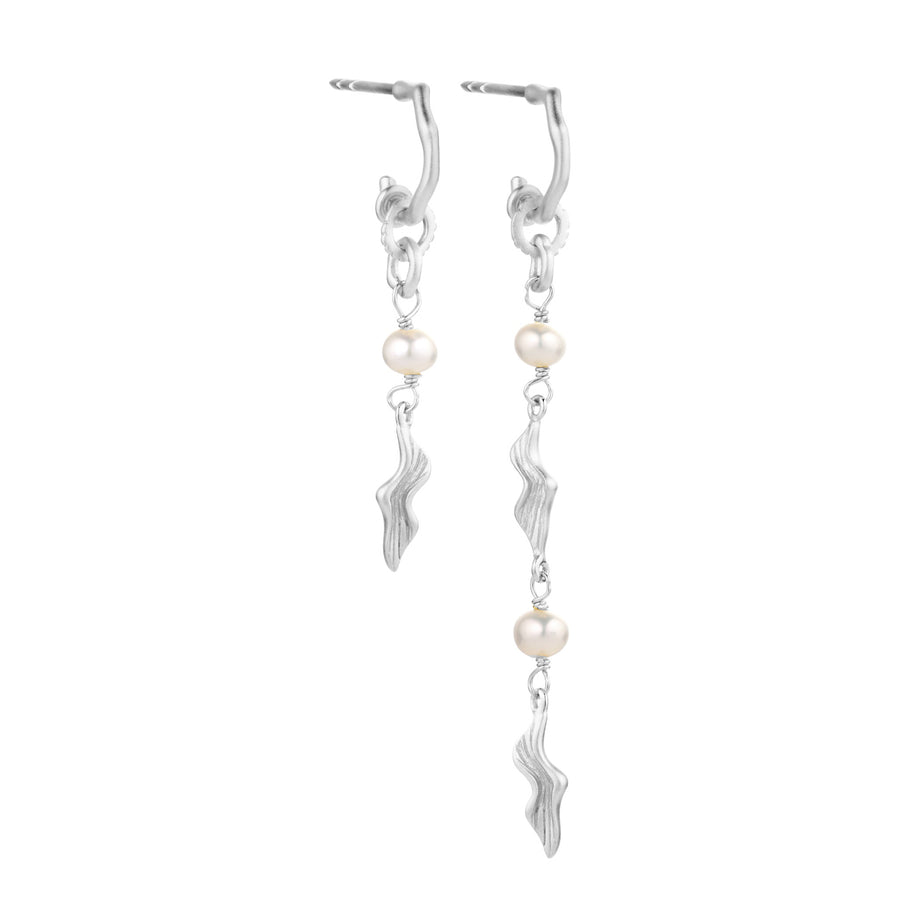 Nature leaf pearl earring - Silver