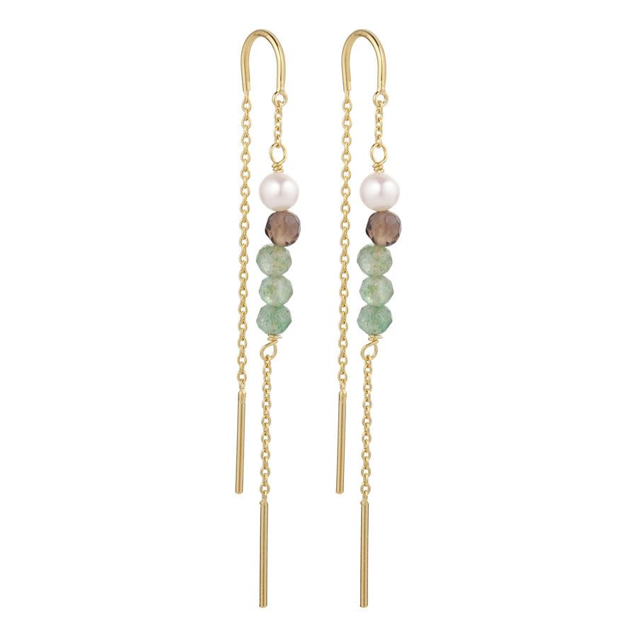 Nature green chain earring - Gold