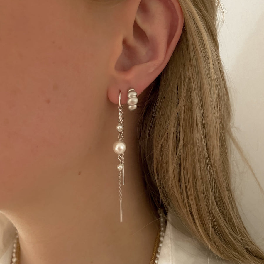 More pearl chain earring - Silver