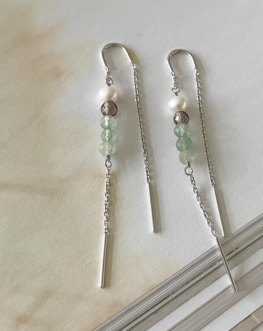 Nature green chain earring - Silver