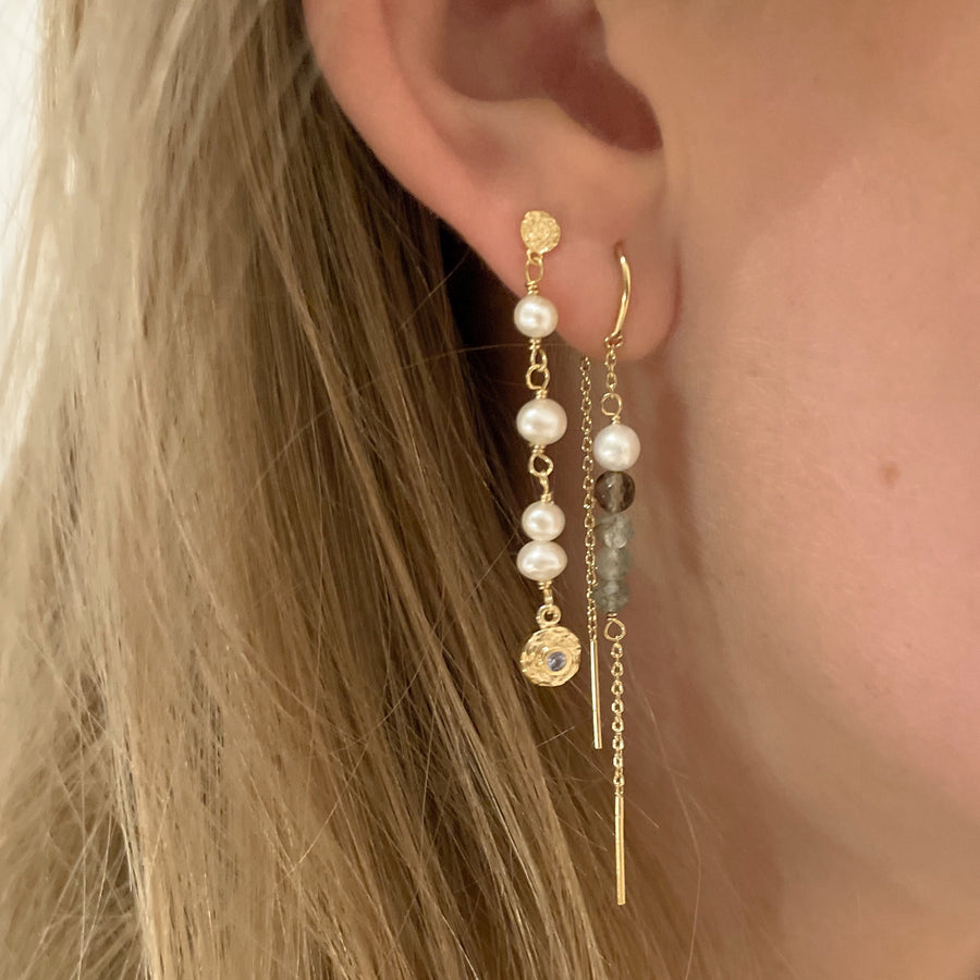 Nature chain pearl earring - Gold