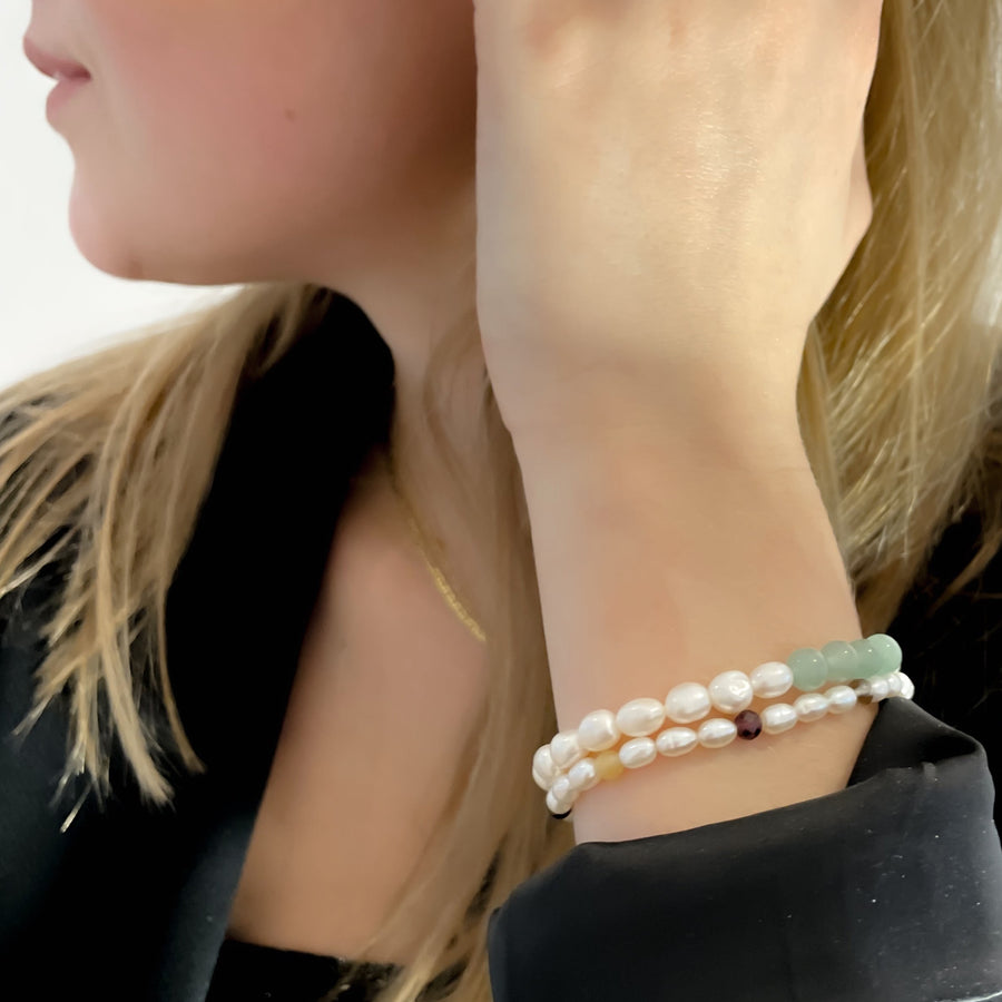 Nature green pearl bracelet  - Silver
